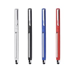 A set of four 2 in 1 commercial banner pens in silver, black, blue, and red, featuring a sleek design and a logo.