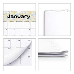 A horizontal wall calendar featuring a floral design at the top and clean, blank monthly pages in white.