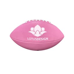 A pink American football with a textured surface and a logo. Ideal for sports and outdoor activities.