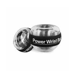A transparent wrist ball in two sizes with a black band, featuring a logo.