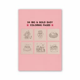 A5 custom colouring book on a pink cover featuring six outlined designs for colouring. Includes bold illustrations.
