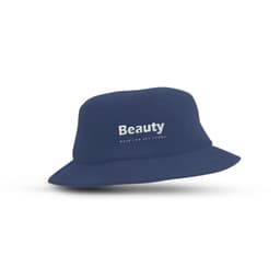 A navy Terry Toweling Bucket Hat with a logo on the front, suitable for leisure and outdoor activities.