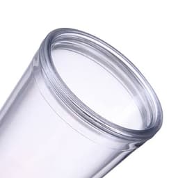 A clear plastic cup with a lid and straw, featuring a smooth rim and a glossy finish.