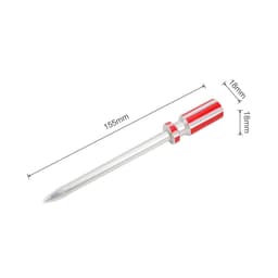 A screwdriver-shaped ballpoint pen in red and silver, measuring 155mm in length and 18mm in diameter.
