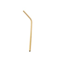 A stainless steel straw with a gold finish, featuring a bent design. The item has a logo.