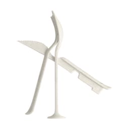 A 3-in-1 portable utensils set in white, featuring a knife, fork, and spoon design. It includes a logo.