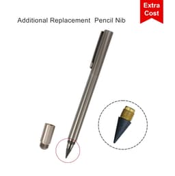 A silver pencil with a removable cap and a replacement nib. The product features a logo and gold accents.