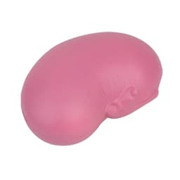 A pink kidney-shaped stress reliever with a smooth texture, designed for fun and relaxation.