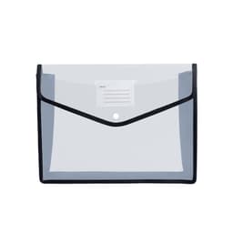 A transparent envelope expanding document folder with a black border and a label area for identification.