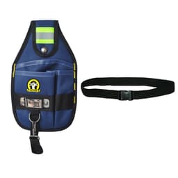 A portable tool waist pouch in navy blue with reflective stripes, featuring pockets and a belt for attachment.