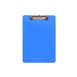 A blue clipboard with a metal clip at the top, suitable for holding documents.