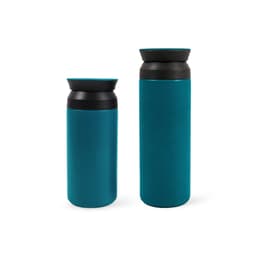 A drink bottle set featuring two teal double wall stainless steel bottles with black lids in 350ML and 500ML sizes.