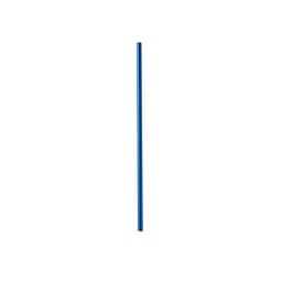 A stainless steel drinking straw in a vibrant blue colour, featuring a logo at one end.