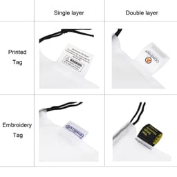 A collection of produce bags in a single layer and double layer design, featuring printed and embroidered tags.