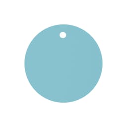 A round, light blue drink cover with a small hole at the top for attachment.