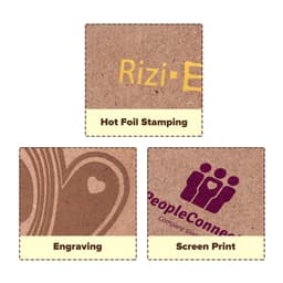 A wooden clipboard featuring various decorative techniques, including hot foil stamping, engraving, and screen printing.