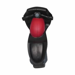 A black and red motobike-shaped stress reliever with a smooth finish and a simple design.