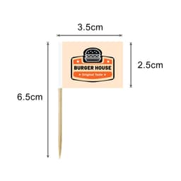 A pack of 100 coated paper flags with a beige background, featuring a logo and measurements displayed.