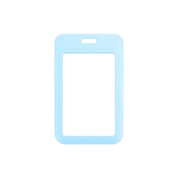 A light blue ABS double-sided ID card holder with a circular cutout at the top and a rectangular frame.