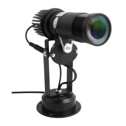 A black LED logo projector light features a lens and adjustable mounting bracket for display purposes.
