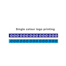 Two strips of packaging tape in navy blue and light blue, featuring a repeating logo pattern.