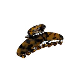 A tortoiseshell acetate hair clip with a curved design and multiple gripping prongs.