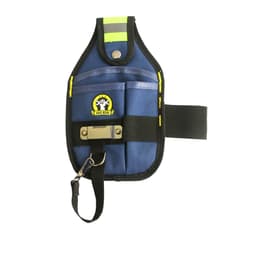 A portable tool waist pouch in navy blue with reflective strips and a clip for attachment. It features a logo.