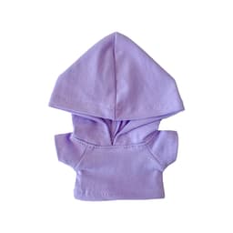 A lavender plush doll hoodie featuring a hood and short sleeves. The item has a simple design and stitching details.