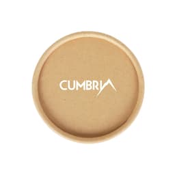 A small cylindrical paper box in natural brown with a logo on the top. Dimensions are 65 x 130mm.