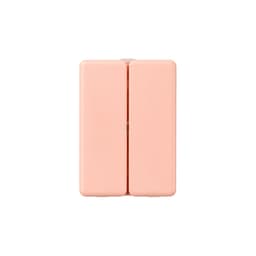 A folding pills box in a soft pink colour with seven compartments and a logo on the surface.
