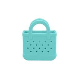 A mini turquoise EVA bag charm featuring a textured surface and handle with holes for attachment.