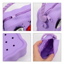 A purple silicone bag with a textured surface, zip closure, and holes for ventilation. Features a handle and interior compartment.