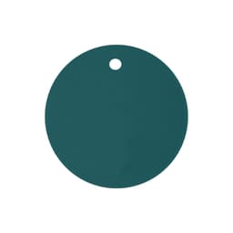 A drink cover in a deep teal colour, circular with a hole at the top, featuring a simple design.
