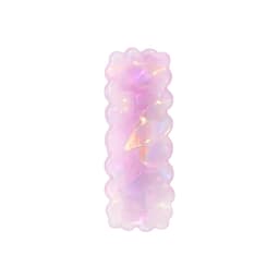 A wavy rectangle hair clip in iridescent pink with a glossy finish, featuring a subtle shimmer.