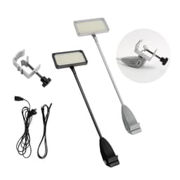 Two flexible LED lights in black and grey, each with a clamp and power cable included.