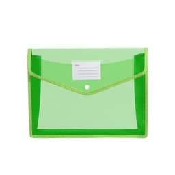 A transparent green envelope expanding document folder with a textured finish and a space for indexing.