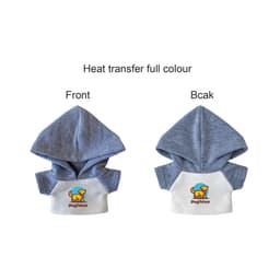 A plush doll raglan hoodie with a grey and white design featuring a logo. The hoodie has a front and back view.