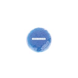 A blue gel cold/hot pack with a textured surface in a circular shape, featuring a logo.
