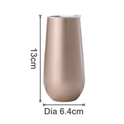A drink bottle in a metallic rose gold finish, featuring a sleek design with a clear lid. Measures 13cm tall.