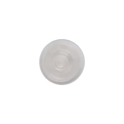 A clear, round custom-shaped mirror phone pop holder with a smooth surface and a central indent.