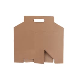 A brown cardboard wine box with a handle, designed to hold six bottles. It features a simple, unbranded design.
