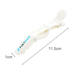 A white anti-slip positioning alligator clip with a textured grip and a logo. Measures 11.5 cm in length.
