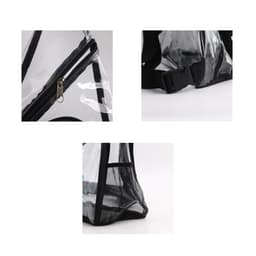 A clear PVC sling bag features a black zip, adjustable strap, and mesh pocket on the side.