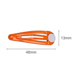 An orange hair clip with a central white round feature, measuring 48mm in length and 13mm in width.