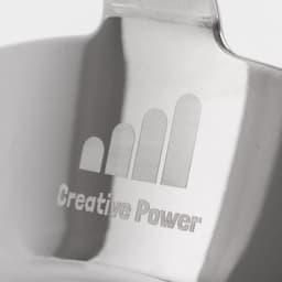 A drink bottle opener with a sleek stainless steel finish and a logo engraved on its surface.