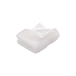 A folded white embroidered cotton hand towel sits on a flat surface. The towel has a soft texture and features a logo.