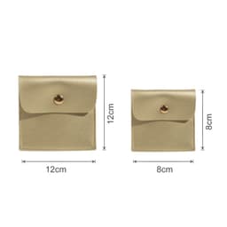 A square, gold PU leather jewelry pouch featuring a snap closure, with two sizes displayed side by side.