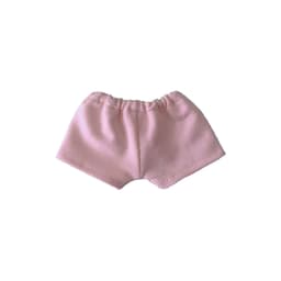 A pair of pink plush doll shorts with an elastic waistband and a soft texture.