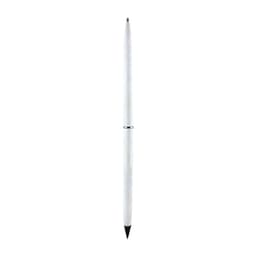 A double-ended pencil and ballpoint pen in white, featuring a sleek design and a logo.