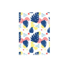 A4 L-shaped open folder featuring a colourful pattern of blue leaves, pink shapes, and yellow and blue accents.